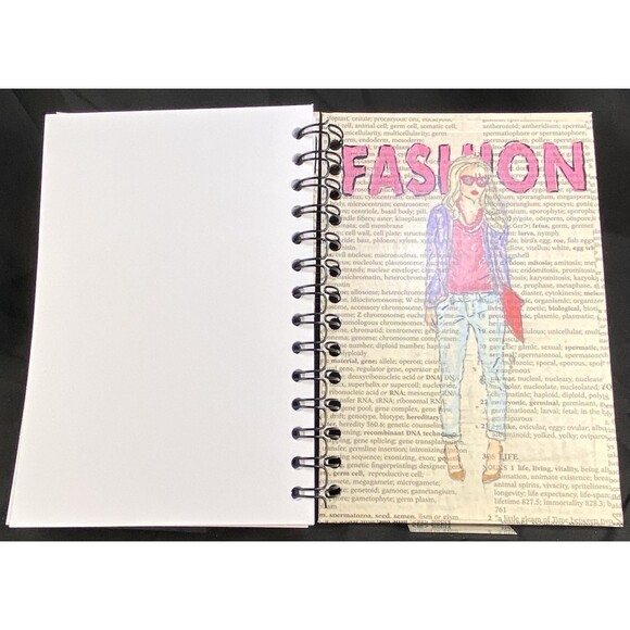 Journal Unique Women's/Teen's Fashion Designs Handmade Upcycle Spiral Notebook - Picture 4 of 7